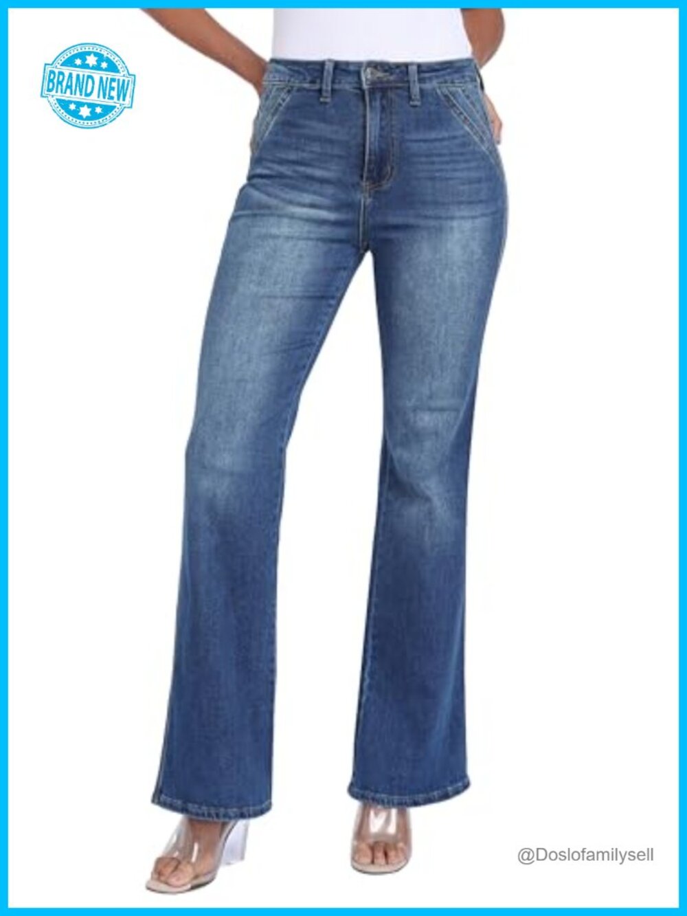 High Waisted Wide Leg Flare Jeans Stretchy Loose Bootcut Denim Pants